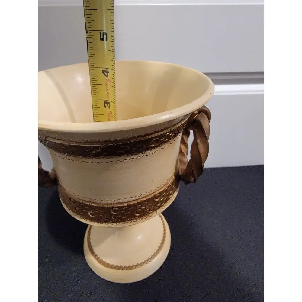 Roman‎ Italian Style Vase Container Pottery Cream Gold Italian #8556